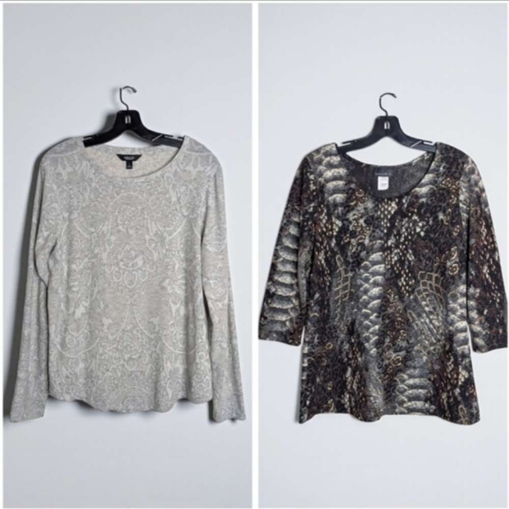 Bundle (2) Long Sleeve Pullover Tops Lightweight Floral Abstract Print L - Picture 2 of 12